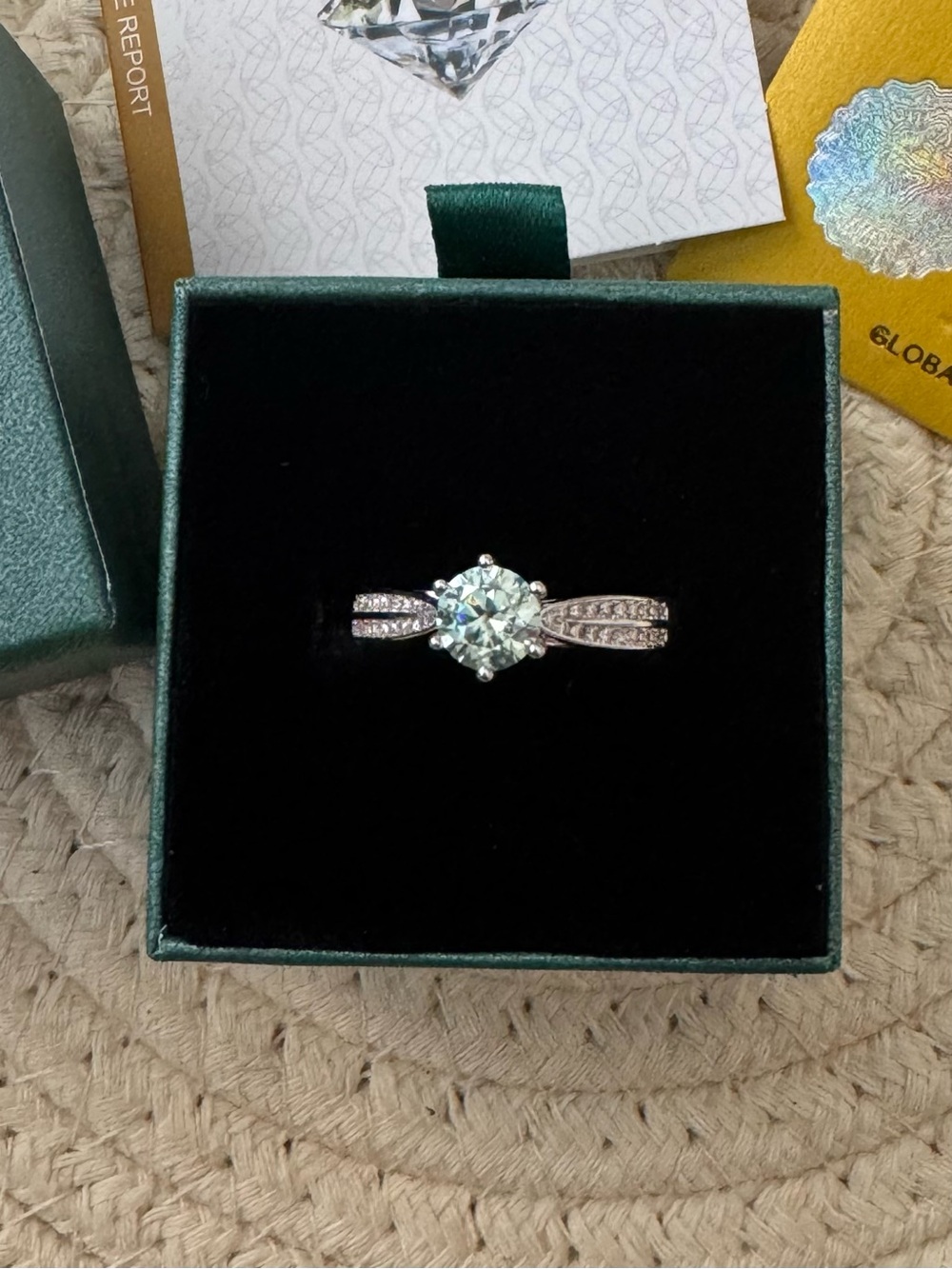 1 CT Aqua Light Blue-Green Moissanite Engagement Ring - Size 10 (GRA Certified) - Picture 8 of 10